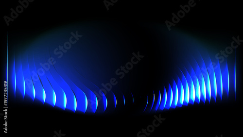Abstract Blue Ribbed Glass Background with Vertical Wave Texture and Glossy Reflections, Modern Minimal Futuristic Digital Surface Design for Tech Visuals