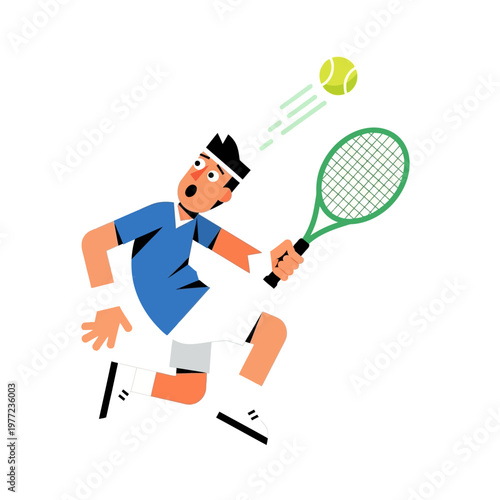 Tennis Player Swinging Racquet at Ball