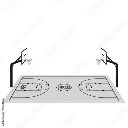Basketball Court Outdoor Illustration With Hoops and Line Markings