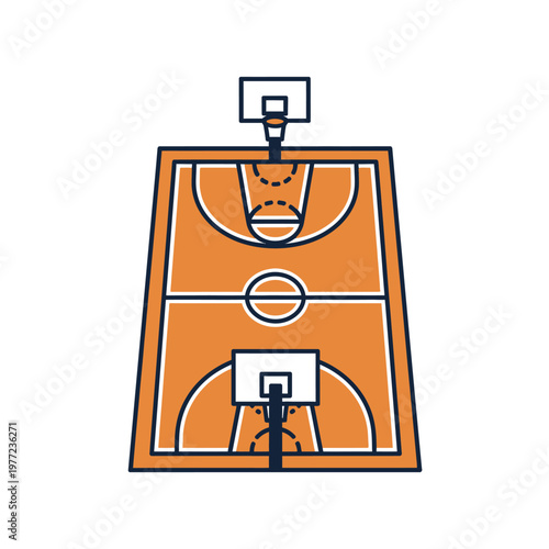 Basketball Court Top View Icon - Flat Design Vector Illustration