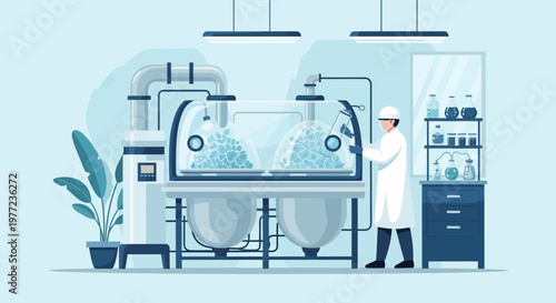 Scientist in lab coat working in laboratory.