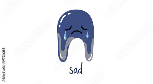 Sad emoji, blue emoticon, crying face, melancholy icon, vector illustration