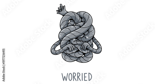 Emotional knot, worried feelings, anxious thoughts, mental health vector icon