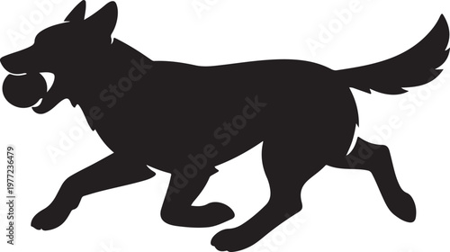 Playful dog silhouette running with a ball vector illustration

