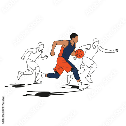 Basketball Player Dribbling Fast, Outpacing Opponents