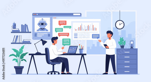 Two Men Working Together in Modern Office.