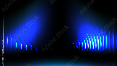Abstract Blue Ribbed Glass Background with Vertical Wave Texture and Glossy Reflections, Modern Minimal Futuristic Digital Surface Design for Tech Visuals