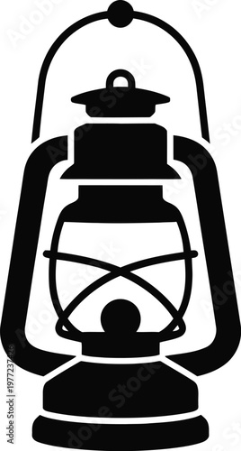 Black silhouette of a classic kerosene hurricane lantern with a visible wick holder Keywords