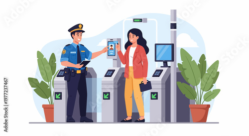 Woman Scanning Passport at Airport Security.