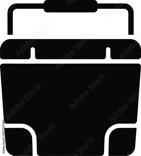 Black silhouette of a cooler box with a handle and rounded corners ice chest portable