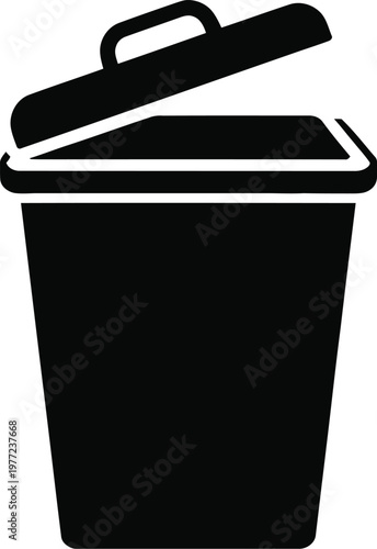 Black Silhouette Of A Trash Can With Open Lid On White Background garbage waste