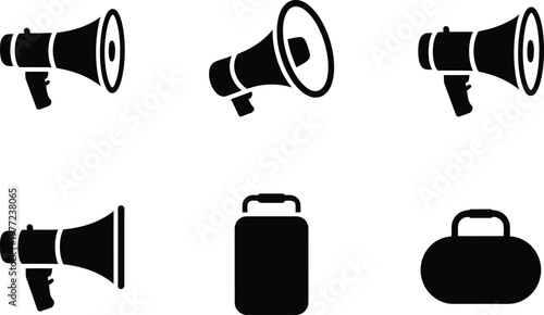 Megaphone and Bag Icons Collection Vector Black and White Graphic Elements illustration untitled