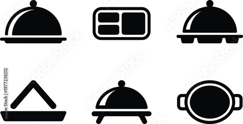 Set of Black Icons for Food Service and Dining Presentation dish platter