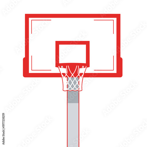 Red basketball hoop and backboard with white net, isolated on white background