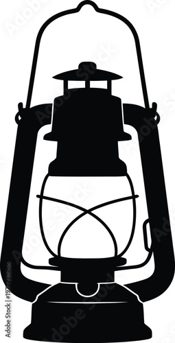 Silhouette of a traditional kerosene hurricane lantern with a handle Keywords: lantern, kerosene