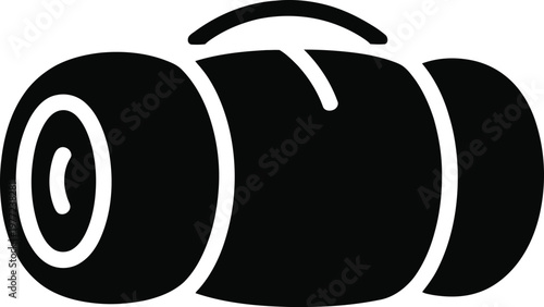 Simple Black Silhouette of a Rolled Sleeping Bag with Handle Keywords: sleeping bag, roll, camping
