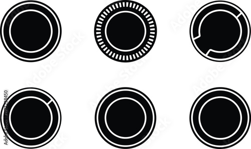 Six Black Circular Icons with Different Designs on White Background circle symbol