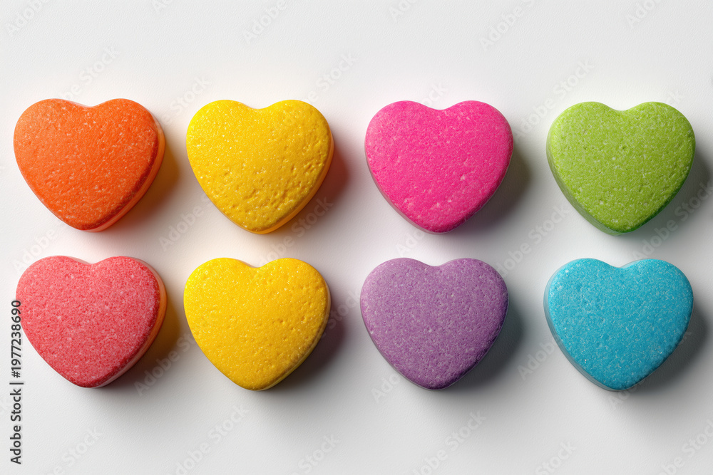Fototapeta premium colorful heart-shaped bath bombs flat lay on white background
