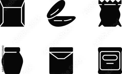 Six Black Icons Of Containers And Packaging On White Background vector illustration