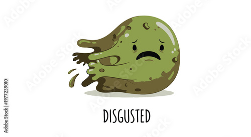 Disgusted Slime Blob, Green Sludge Character, Emotional Vector Icon, Funny Reaction Face