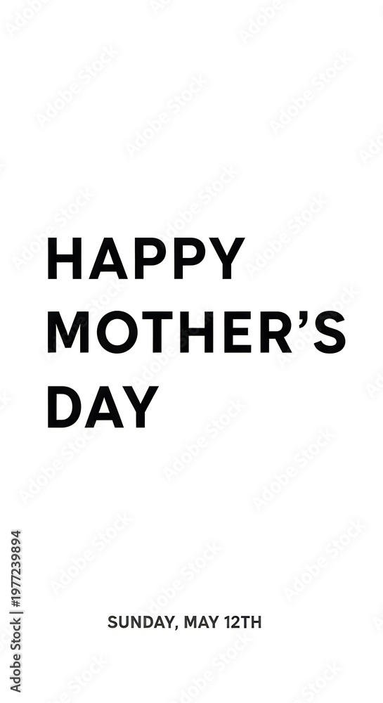 Obraz premium Minimalist white greeting card with happy mothers day text and date white background typography desi
