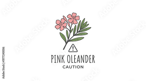 Pink Oleander Plant With Caution Symbol