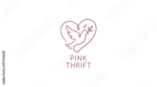 Pink Thrift Logo Featuring Dove in Heart Shape