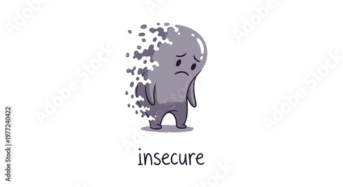 Sad emoticon, insecure feelings, emotional state, purple cartoon character