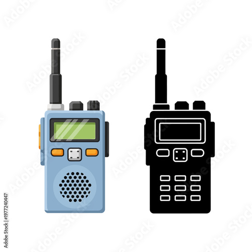 Two handheld wireless walkie talkie devices.