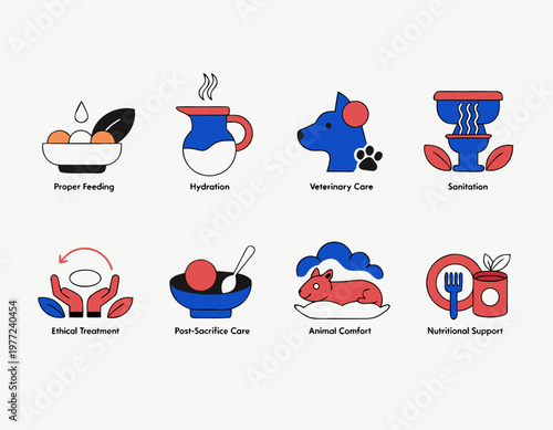 animal care icons set  various welfare concepts