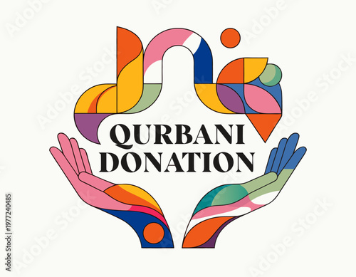 Qurbani donation charity concept with colorful hands and heart