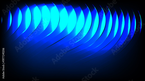 Abstract Blue Ribbed Glass Background with Vertical Wave Texture and Glossy Reflections, Modern Minimal Futuristic Digital Surface Design for Tech Visuals