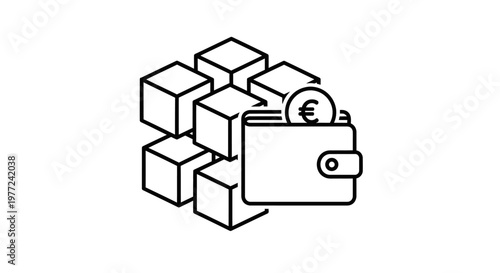 Wallet with Euro Coin and Cubes.