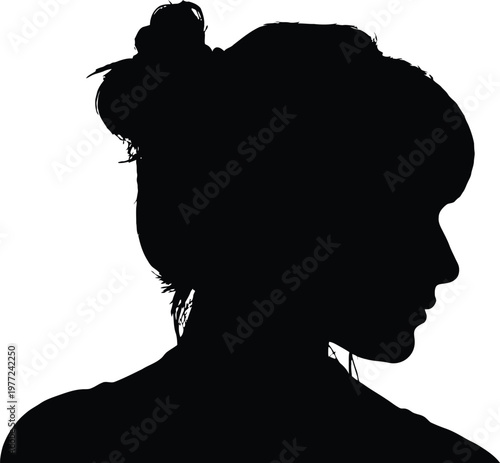 Black silhouette of woman with hair in bun facing right hair bun profile