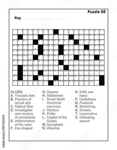 Acrostic Word Puzzle Worksheet with Clues and Grid for Brain Exercise Acrostic Vol 2 Puzzle 08