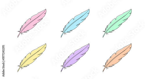 Photos Colorful feathers in various pastel shades.