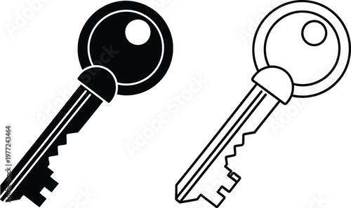 Black and white keys, key icons, vector keys, lock and key