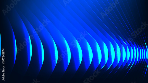 Abstract Blue Ribbed Glass Background with Vertical Wave Texture and Glossy Reflections, Modern Minimal Futuristic Digital Surface Design for Tech Visuals