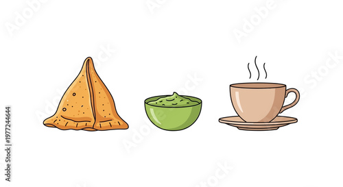 Samosa with green chutney and tea.