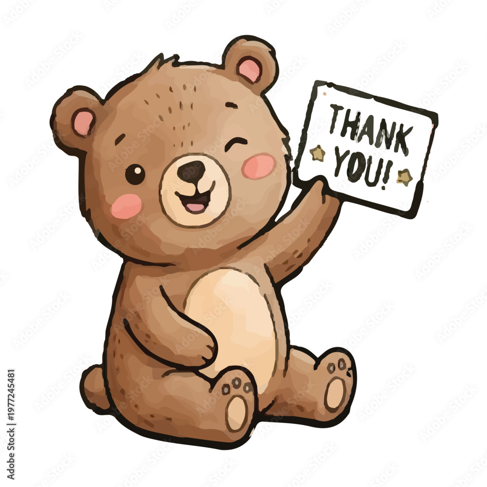 Fototapeta premium Teddy bear holding heart and balloons cute cartoon illustration for children