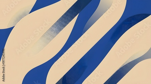Abstract flowing curves and shapes in complementary blue and cream colors create a dynamic and modern graphic background design