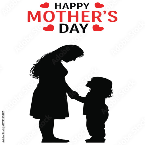 Happy mother's day silhouette of mother holding child's hand with image celebrat