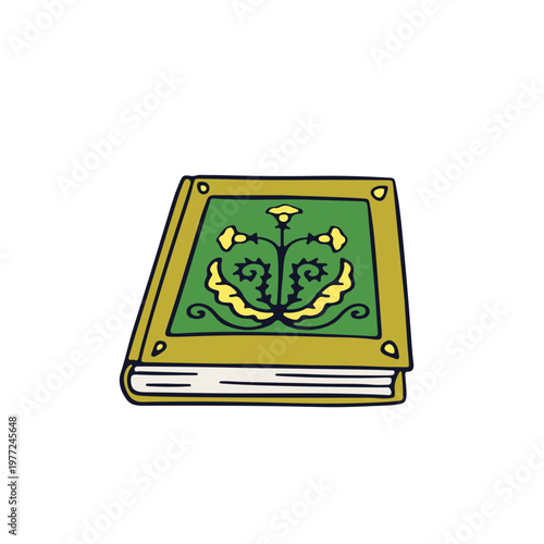 Hand drawn line art book with floral decoration icon vector illustration