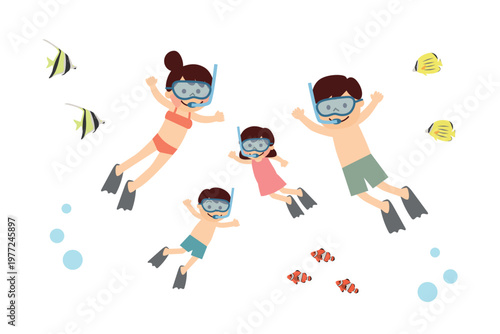 シュノーケリングを楽しむ家族