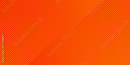 Orange halftone dots, abstract pattern with dark and bright gradient background. digital technology style wall texture ,cartoon or pop art elements, summer banner or comic.