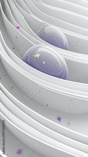 Bubbles and curves create an abstract scene with soft colors and shapes in a modern design setting