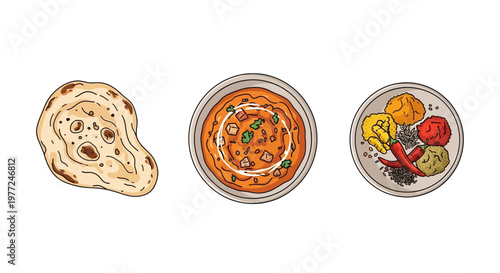 Tasty Indian Food Dishes Served Ready.