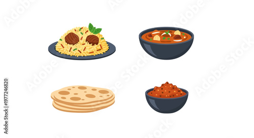 Spaghetti with meatballs and flatbread.