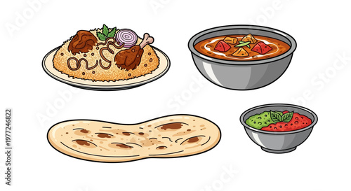 Traditional Indian Food and Flatbread.