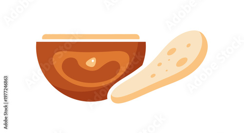 Brown Soup Bowl With Bread Slice.